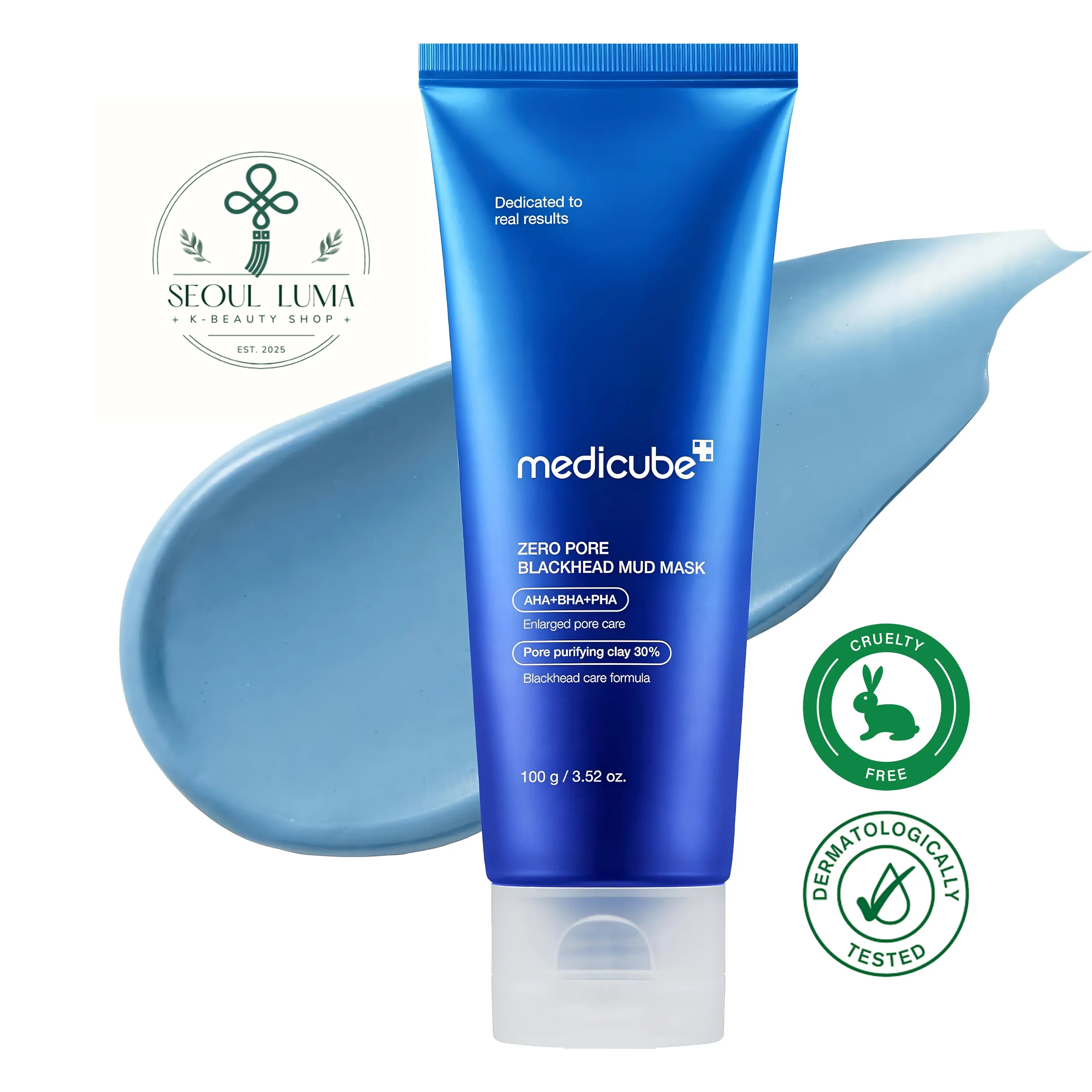 MEDICUBE Zero Pore Blackhead Mud Facial Pack - 100g clay mask with AHA, BHA, PHA and 5 types of clay for blackhead removal and pore care